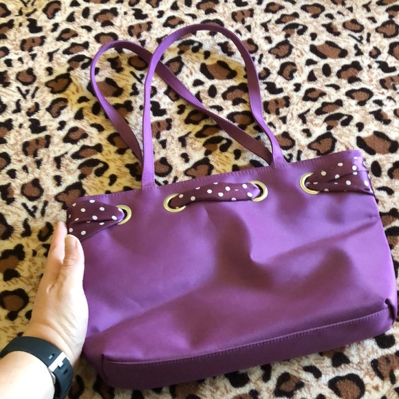 Purple Tote w/polka dot scarf and accessories - Picture 6 of 7